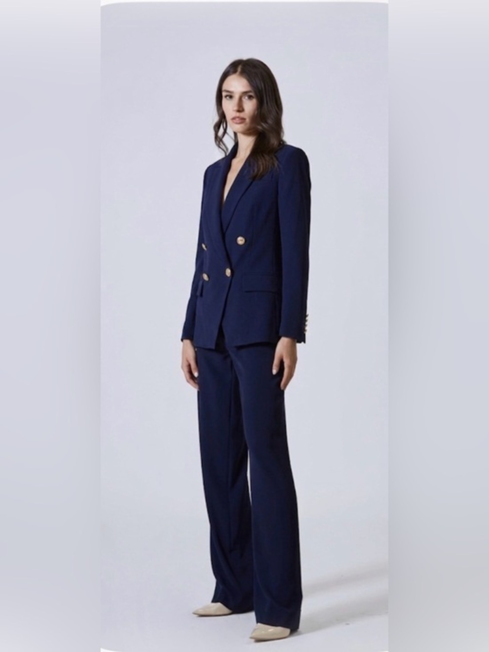 NWT Flavio Castellani Italy Navy Tailored Blazer Gold Monogram Button Jacket 44